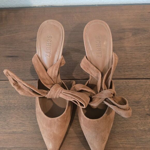 Schutz Suede Pointed Toe Ankle Wrap Pumps Sz 8.5 - Picture 4 of 7